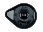 Black motorcycle mirror mount with S&S and CYCLE embossed, suitable for custom bike builds.