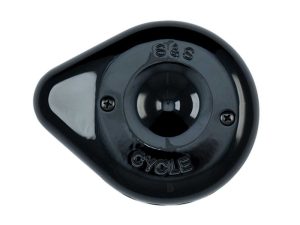 Black motorcycle mirror mount with S&S and CYCLE embossed, suitable for custom bike builds.