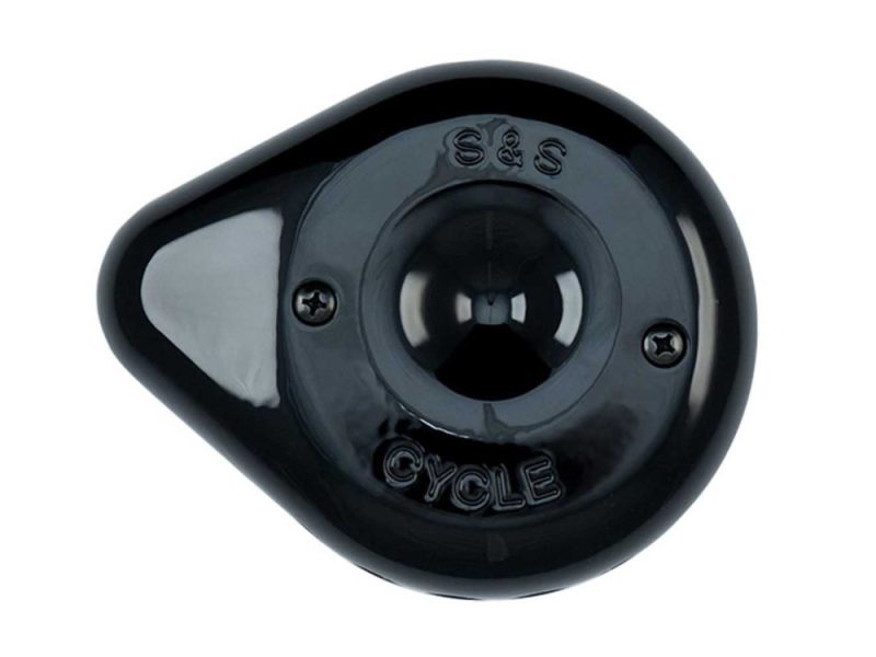 Black motorcycle mirror mount with S&S and CYCLE embossed, suitable for custom bike builds.