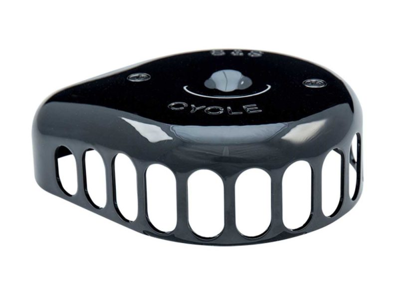 Sissy bar monogram helmet lock for motorcycles, black chrome finish, unique safety accessory.