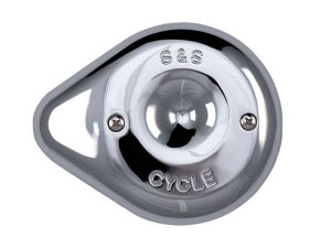 Chrome motorcycle fuel cap with S&S and Cycle engraving, high-quality bike accessories from Revelry Motorcycles.