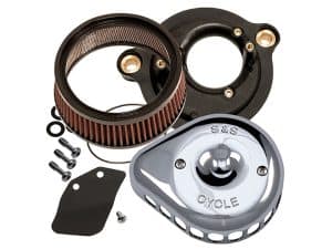 High-performance motorcycle air filter kit with chrome cover, ideal for Revelry Motorcycles.