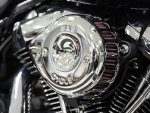 Polished Harley-Davidson motorcycle engine details, showcasing custom Revelry Cycles craftsmanship.