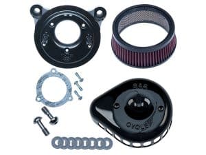 High-performance motorcycle air filter kit with installation components for Revelry Motorcycles.