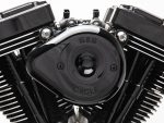 V8 motorcycle engine with black and chrome finish, high-quality customization, perfect for motorcycle enthusiasts.