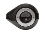 High-quality motorcycle rear view camera with carbon fibre finish and sleek design.