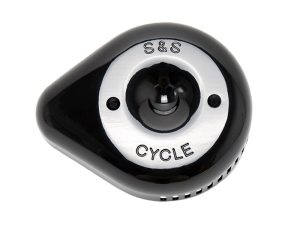Shiny black guitar pick-shaped bike bell with "S & S Cycle" engraving, designed for motorcycle enthusiasts.
