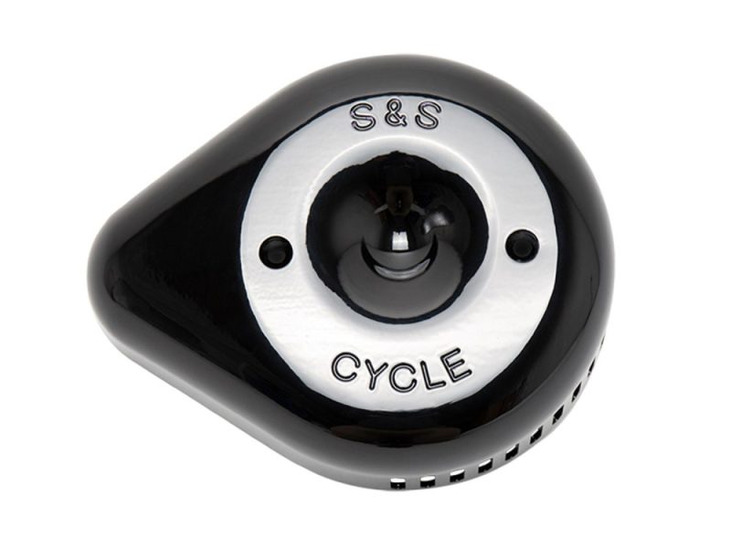Shiny black guitar pick-shaped bike bell with "S & S Cycle" engraving, designed for motorcycle enthusiasts.