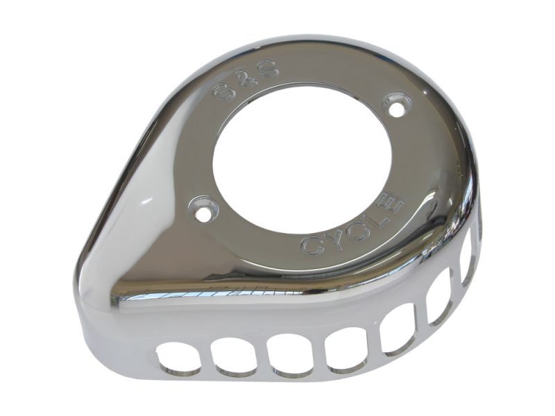 Polished chrome motorcycle part for Revelry Motorcycles, custom bike accessory.