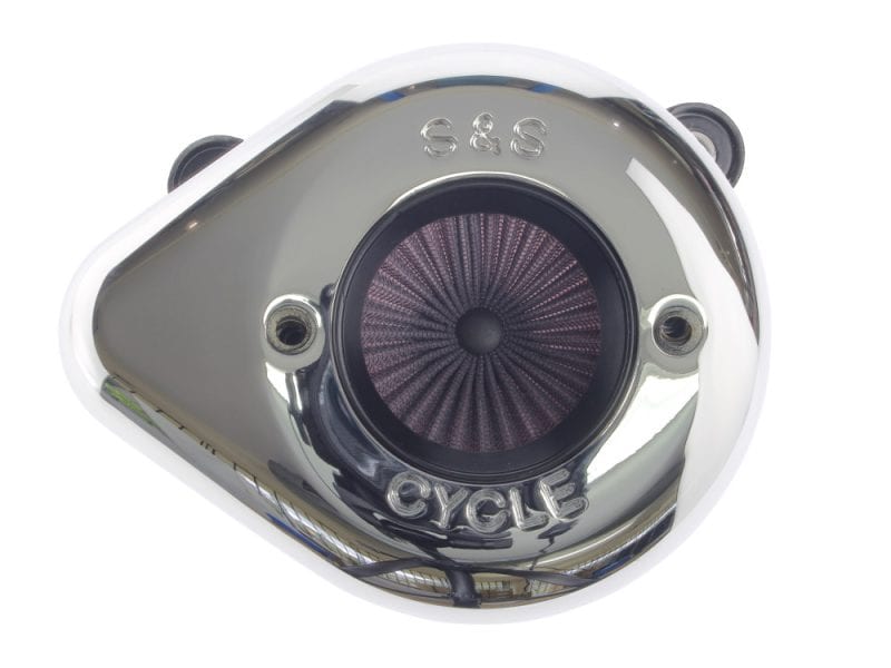 High-performance motorcycle air filter with chrome finish for Revelry Motorcycles.