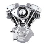 Glossy chrome motorcycle engine for custom bikes and repairs.