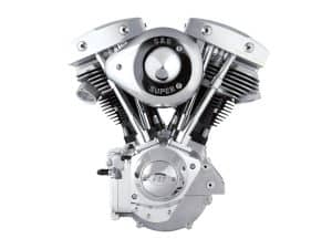 Glossy chrome motorcycle engine for custom bikes and repairs.
