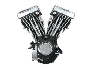V-twin motorcycle engine with chrome finishes, ideal for custom bike builds and motorcycle enthusiasts.
