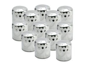 Shiny silver motorcycle wheel center caps, high-quality motorcycle accessories.