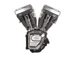 V-twin motorcycle engine with chrome finish, ideal for custom motorcycle builds.