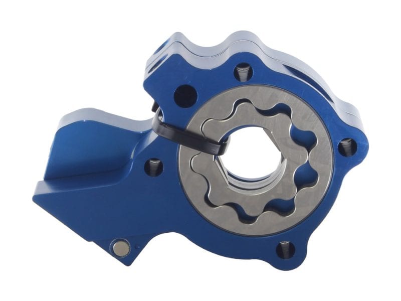 Lightweight blue motorcycle engine sprocket carrier for Revelry Motorcycles.