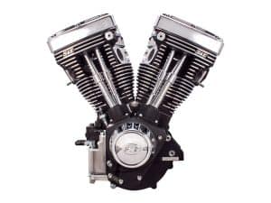 V-twin motorcycle engine for custom Harley-Davidson bikes, chrome finish, high performance, and durability.