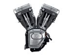 V-Twin motorcycle engine with black and chrome finish, ideal for custom motorcycle builds.