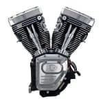 V-Twin motorcycle engine with black and chrome finish, ideal for custom motorcycle builds.