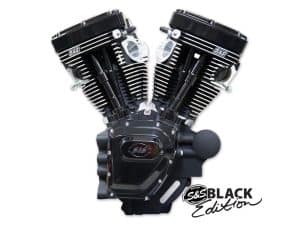V-twin motorcycle engine from Revelry Motorcycles, black S&S Black Edition.