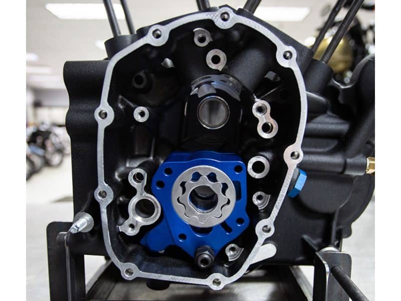 Revelry Motorcycles engine part on display at shop in Australia, showcasing custom motorcycle builds and performance upgrades.