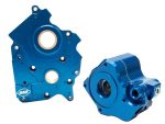 Blue motorcycle engine parts, high-performance components for motorcyclists.