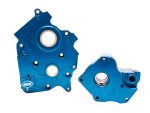 Blue Revelry motorcycle clutch cover and water pump cover for enhanced engine protection and performance.