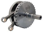High-performance motorcycle crankshaft and connecting rods for Revelry Motorcycles.