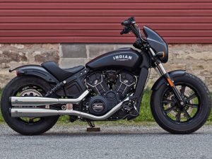 Indian Scout Motorcycle in matte black finish for built-for-adventure riding.