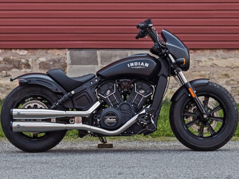 Indian Scout Motorcycle in matte black finish for built-for-adventure riding.