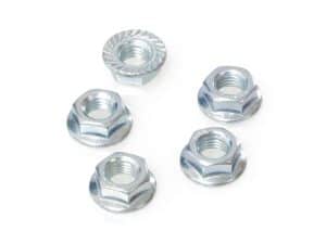 ALt text: Multi-pack of silver motorcycle lock nuts and washers for Revelry Motorcycles.