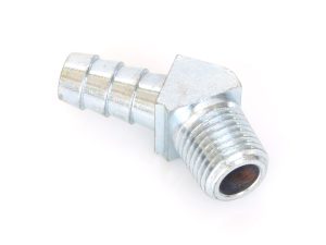 Metal motorcycle part with threaded and hose connection for Revelry Motorcycles.