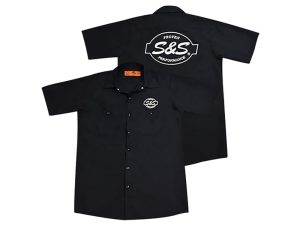 VINTAGE S&S Performance embroidered motorcycle shirt, black casual riding apparel for bikers.
