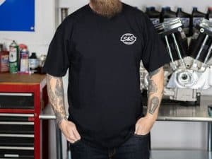 Comfortable black Revelry Motorcycles T-shirt with logo for motorcycle enthusiasts.