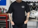 Casual black T-shirt with Revelry Motorcycles logo, ideal for motorcycle enthusiasts and riders.