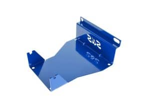 Blue motorcycle sprocket guard for Revelry Motorcycles.