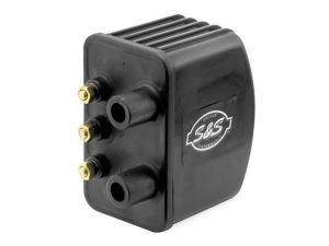 Black motorcycle solenoid coil for Revelry Motorcycles, high-performance ignition component.