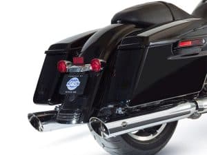 Sleek black touring motorcycle with chrome exhaust pipes and rear luggage storage, perfect for long-distance rides in Australia.