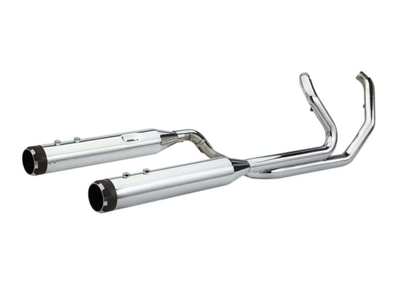 Chrome motorcycle exhaust system for Revelry Motorcycles.
