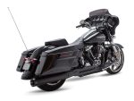 Vivid black Harley-Davidson touring motorcycle with saddlebags and custom features.