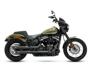 Harley Davidson motorcycle in matte green with black accents, premium style and powerful V-twin engine.