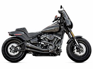 Grand National 2-into-2 Exhaust - Black with Black End Caps. Fits Street Bob, Low Rider, Slim, Fat Bob & Deluxe 2018-2024