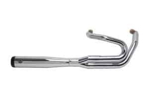 High-performance chrome motorcycle exhaust pipe for Revelry Motorcycles, designed for optimal sound and efficiency.