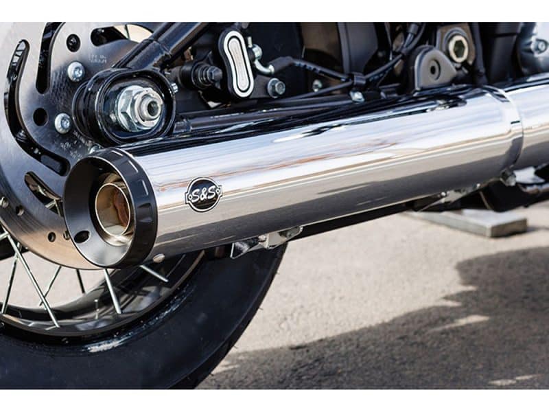 High-performance motorcycle exhaust system with sleek chrome finish for Revelry Motorcycles enthusiasts.