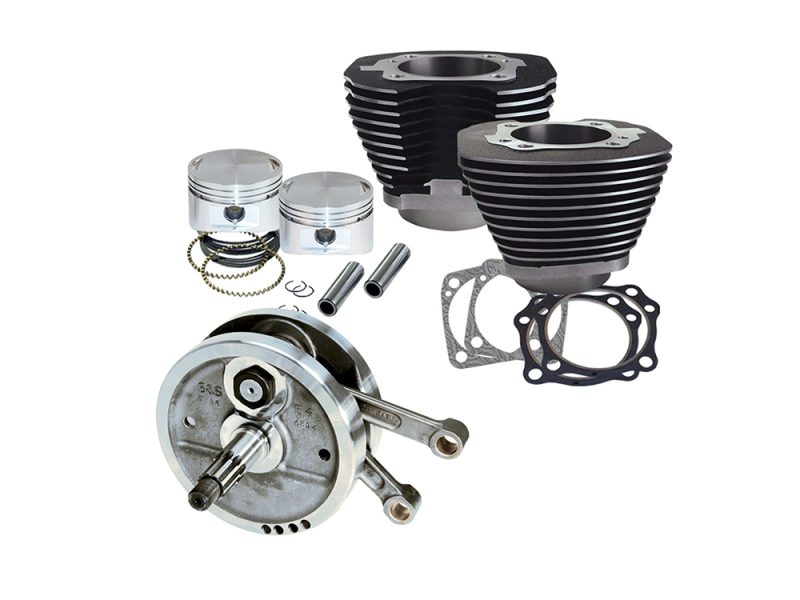 96in. Sidewinder Big Bore Stroker Kit - Black. Fits Big Twin 1984-1999 High-performance motorcycle engine parts including pistons, cylinders, and crankshaft from Revelry Motorcycles.