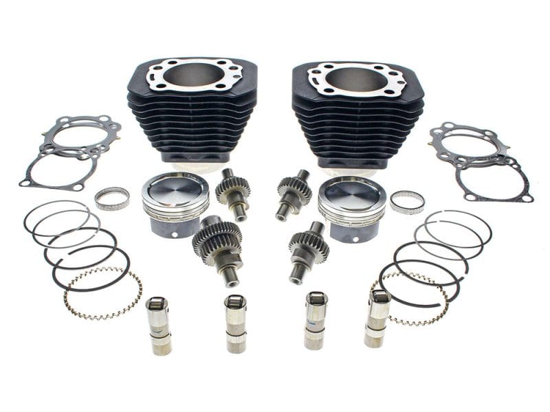 1200cc Hooligan Big Bore Kit - Black. Fits Sportster 2000up with 883cc Engine. High-performance motorcycle engine rebuild kit with pistons, rings, gaskets, and bearings for Harley Davidson bikes.