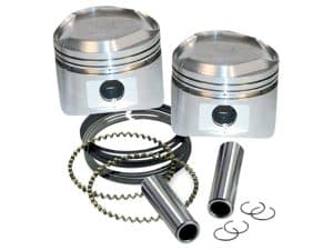 Lightweight motorcycle engine piston kits with rings and cylinders for Revelry Motorcycles.