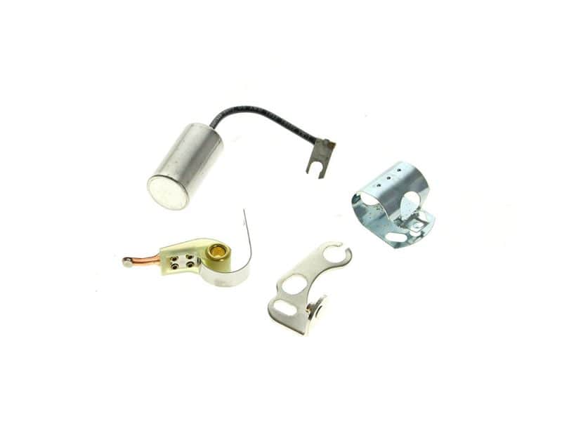 Points & Condenser Kit. Fits Big Twin 1948-1969 Small motorcycle electrical parts including coil, connectors, and brackets for Revelry Motorcycles.