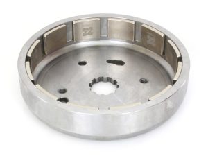 High-performance motorcycle clutch basket for racing and street motorbikes.