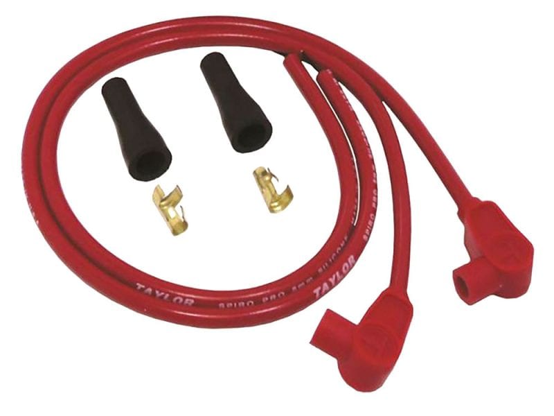 8mm 24in. Universal Spark Plug Wire Set - Red. Fits Evolution Style Engines. Red spark plug cables for motorcycle ignition system.